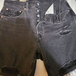 Levi's 501 black 31 baggy high waist distressed denim shorts